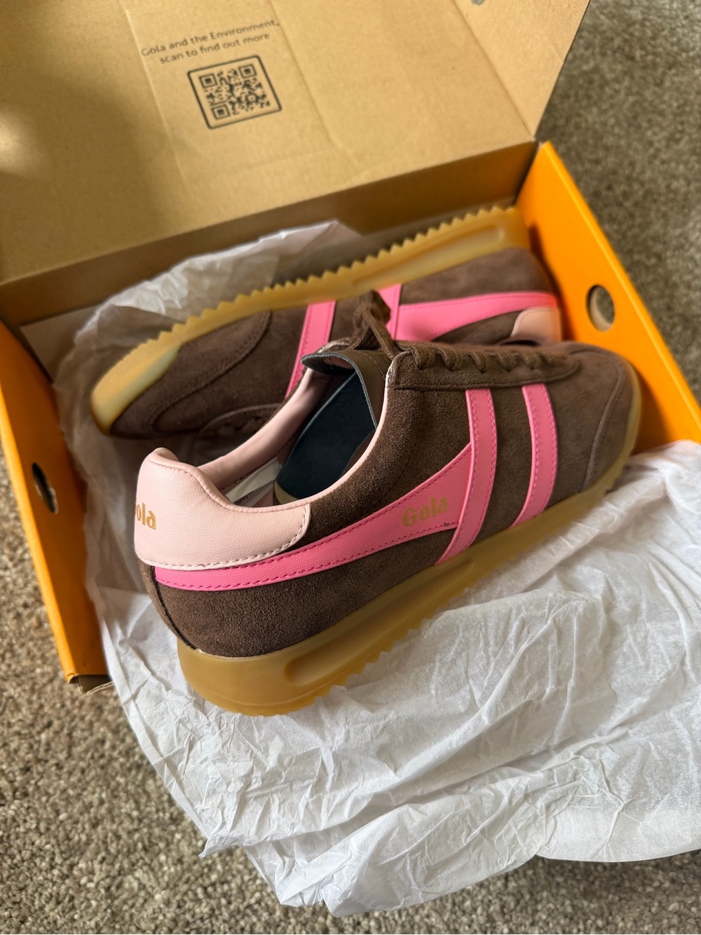 Anthropologie exclusive Gola Torpedo Brown Suede Women's Sneakers Pink Detail 8 - Picture 5 of 6